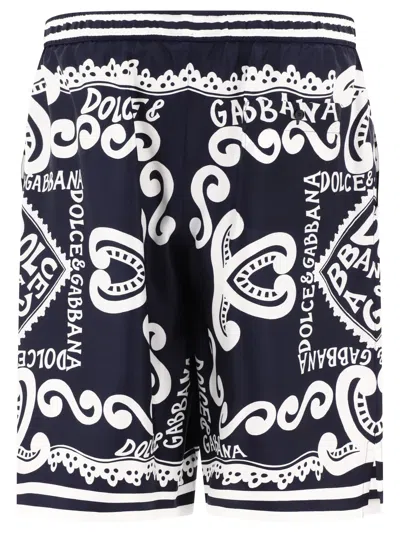 Shop Dolce & Gabbana Silk S With Marina Print Short Blue