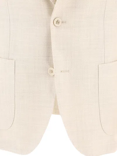 Shop Lardini Single-breasted Linen-blend Blazer Jackets Beige