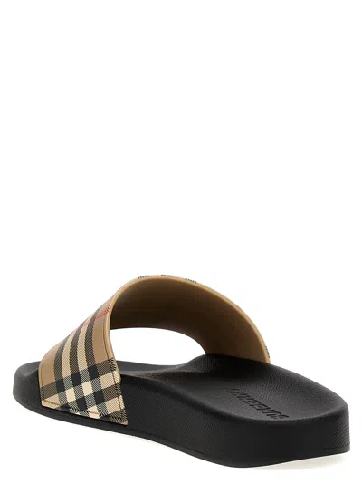 Shop Burberry Slide Check Sandals Beige