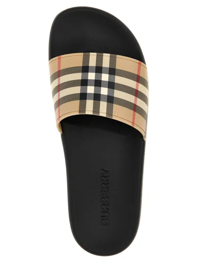 Shop Burberry Slide Check Sandals Beige