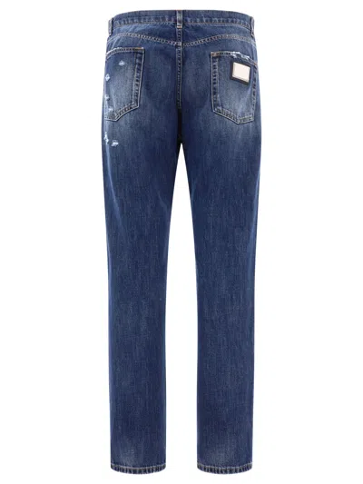 Shop Dolce & Gabbana Straight Leg  With Ripped Details Jeans Blue