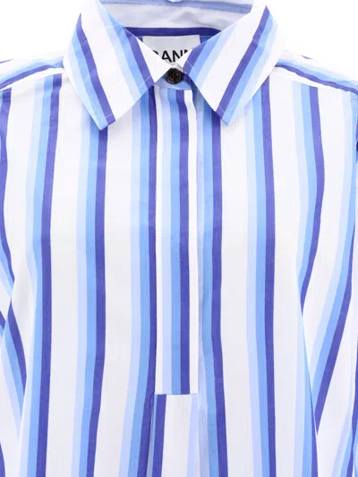 Shop Ganni Striped Shirt Dress Dresses Light Blue