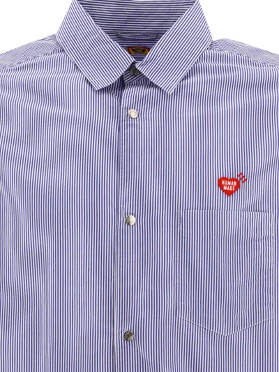 Shop Human Made Striped Shirt With Logo Shirts Blue
