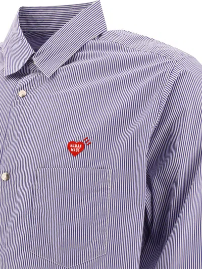Shop Human Made Striped Shirt With Logo Shirts Blue