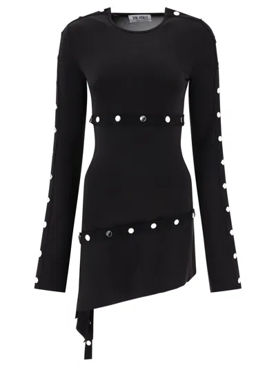 Shop Attico Studded Asymmetric Dress Dresses Black