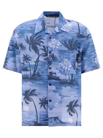 Shop Palm Angels Sunset Bowling Shirts Light Blue