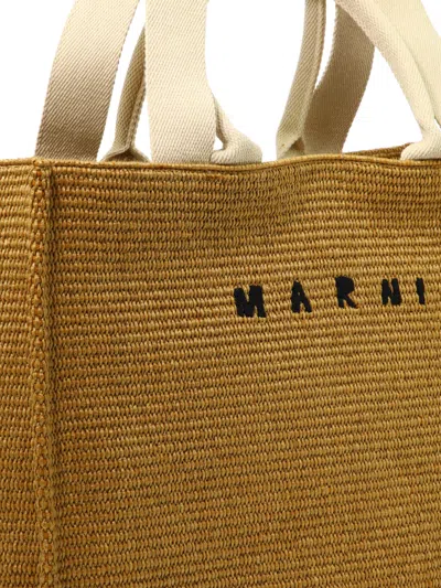 Shop Marni Tote In Raffia-effect Fabric Shoulder Bags Beige