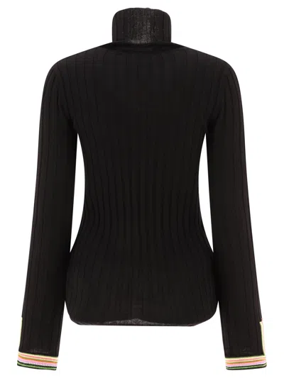 Shop Etro Turtleneck With Contrasting Profiles Knitwear Black