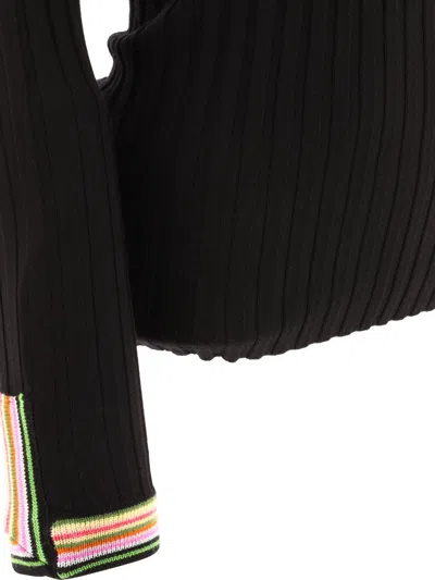 Shop Etro Turtleneck With Contrasting Profiles Knitwear Black