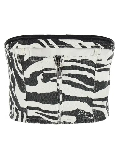 Rotate Birger Christensen Emili Zebra Print Organic Denim Tube Top