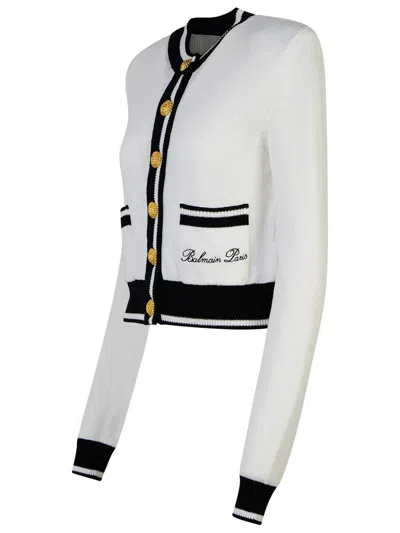 Shop Balmain White Cotton Cardigan