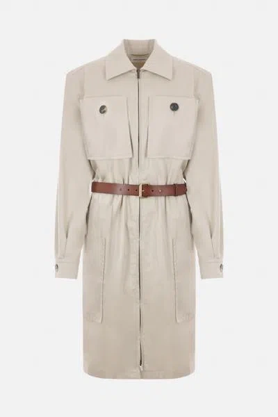 Saint Laurent Saharienne Belted Cotton Dress In Brown