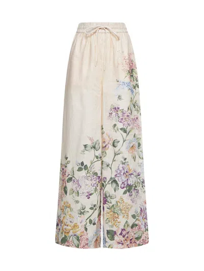 Shop Zimmermann Trousers In Cream Watercolour Floral