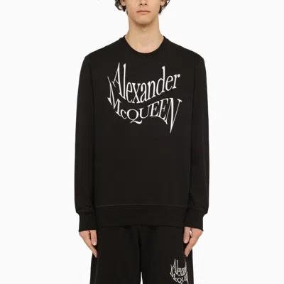 Shop Alexander Mcqueen Black Crewneck Sweatshirt With Distorted Logo Men