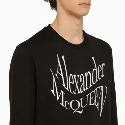 Shop Alexander Mcqueen Black Crewneck Sweatshirt With Distorted Logo Men