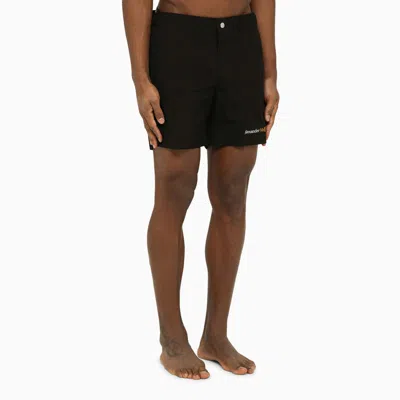 Shop Alexander Mcqueen Black Swim Shorts With Logo Men
