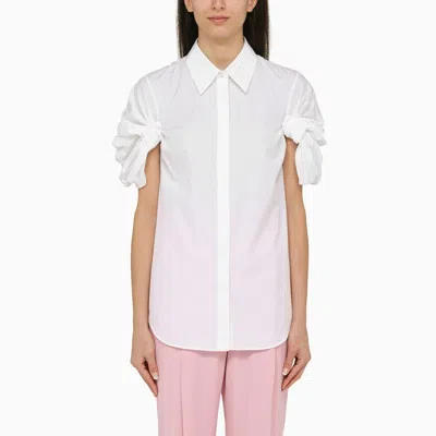 Shop Alexander Mcqueen Short-sleeved Cotton White Shirt With Detailing Women