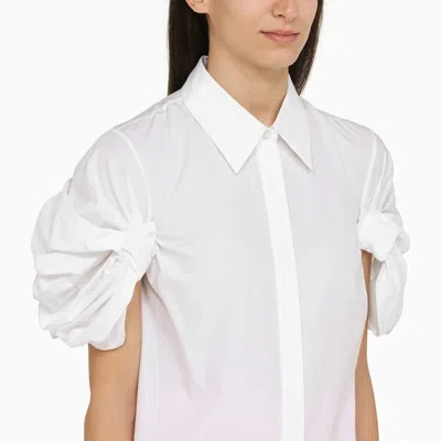 Shop Alexander Mcqueen Short-sleeved Cotton White Shirt With Detailing Women