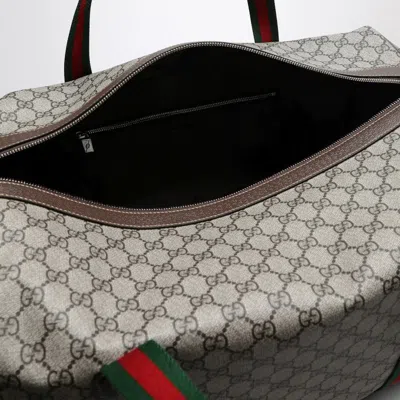 Gucci Medium Duffle Bag With Web Detail In Beige And Ebony Gg Fabric Men In Brown