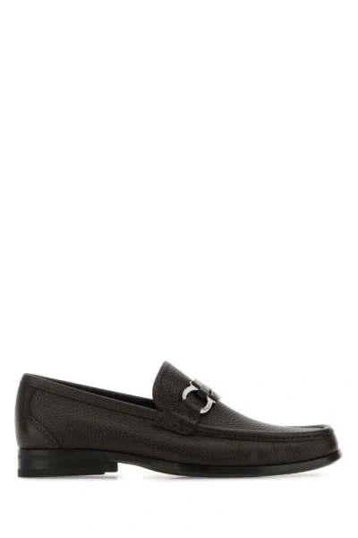 Ferragamo Salvatore  Men Dark Brown Leather Grandioso Loafers In Brown