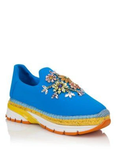 Shop Dolce & Gabbana Embellished Slip-on Sneakers In Blue