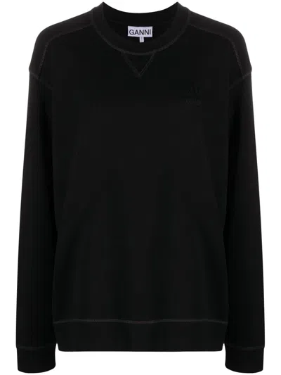 Shop Ganni Organic Cotton Crewneck Sweatshirt In Black