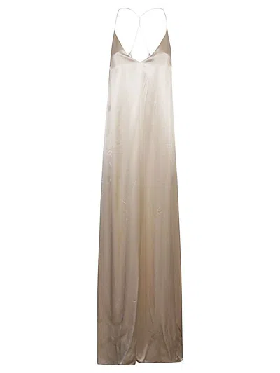 The Nina Studio Athena Long Silk Dress In Beige