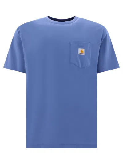 Shop Carhartt T-shirt With Pocket And Patch T-shirts In Light Blue