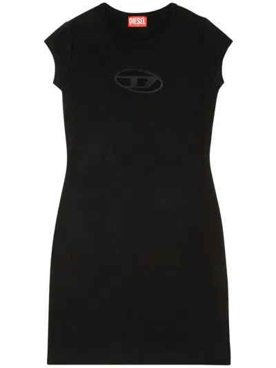 Shop Diesel Cotton Logo Mini Dress In Black