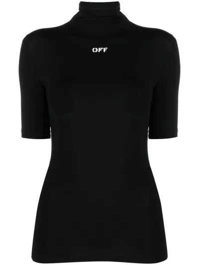 Shop Off-white Logo-print High-neck T-shirt In Black/white