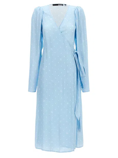 Rotate Birger Christensen Polka Dot Midi Wrap Dress With Pockets In Blue