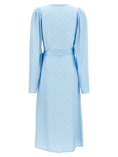 Rotate Birger Christensen Polka Dot Midi Wrap Dress With Pockets In Blue