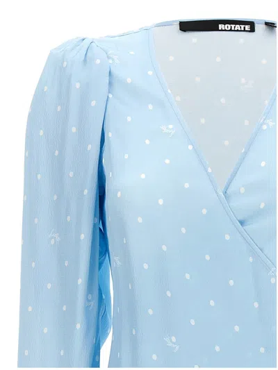 Rotate Birger Christensen Polka Dot Midi Wrap Dress With Pockets In Blue