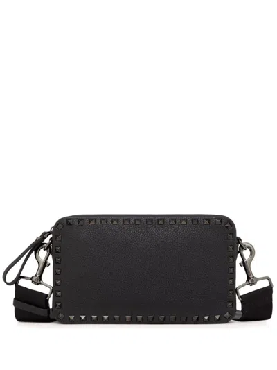 Shop Valentino Garavani Rockstud Leather Crossbody Bag In Black