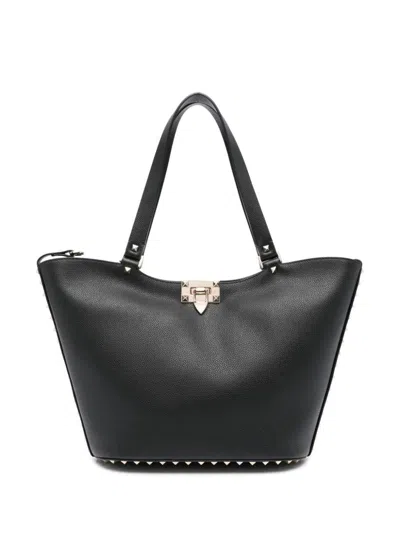 Shop Valentino Garavani Rockstud Small Leather Tote Bag In Black