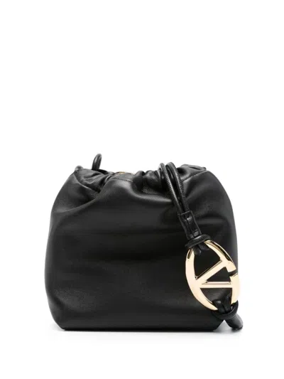 Shop Valentino Garavani Vlogo Drawstring Mini Leather Bucket Bag In Black