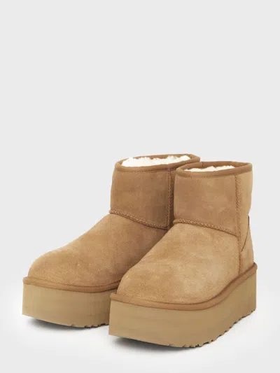 Ugg Camel Suede Classic Mini Platform Ankle Boots In Brown