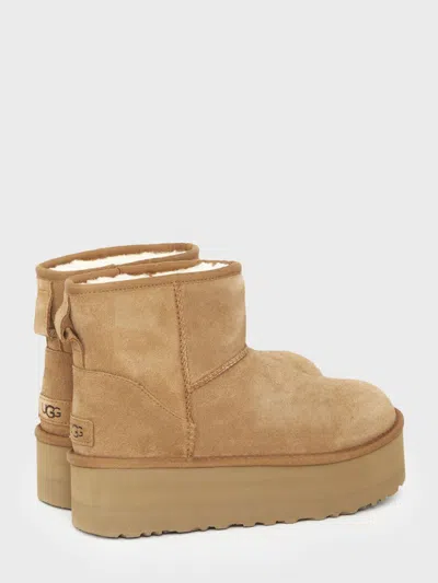 Ugg Camel Suede Classic Mini Platform Ankle Boots In Brown