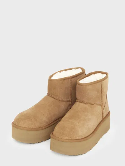 Ugg Camel Suede Classic Mini Platform Ankle Boots In Brown
