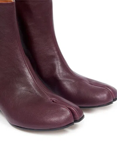 Shop Maison Margiela Tabi 30mm Leather Ankle Boots In Bordeaux