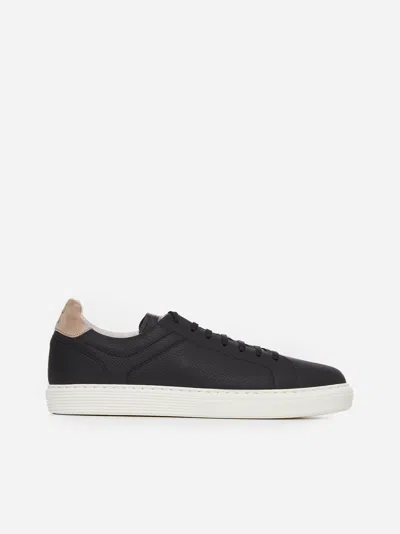Shop Brunello Cucinelli Leather Sneakers In Black