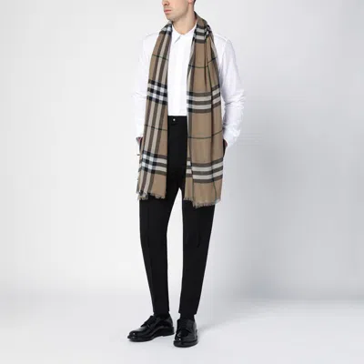 Shop Burberry Beige Check Pattern Scarf In Grey