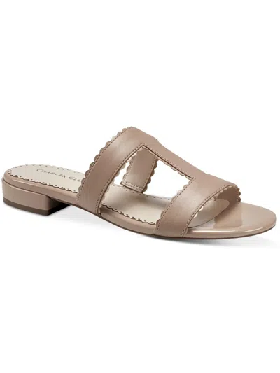 Shop Charter Club Lulia Womens Patent Round Toe Slide Sandals In Beige