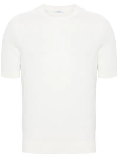 Shop Malo Short-sleeved Fine-knit Sweater In White