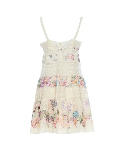 Shop Zimmermann "mini Halliday Dress With Floral Print And Lace In Multicolor