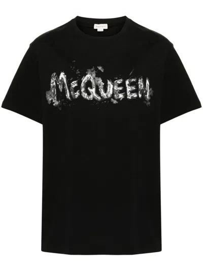 Shop Alexander Mcqueen Graffiti T-shirt Clothing In Black