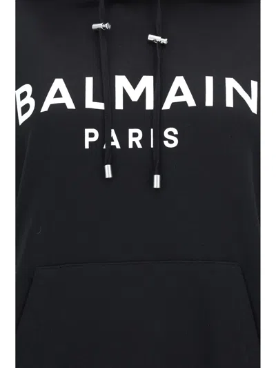 Shop Balmain Black Hoodie With Contrasting Logo Print In Cotton Man