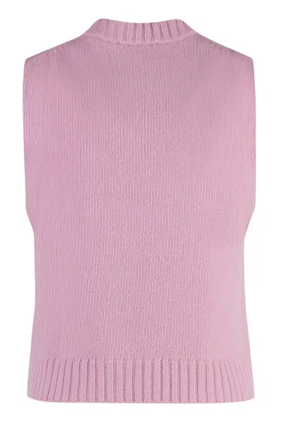 Shop Ganni Wool Blend Knitted Front Vest In Pink