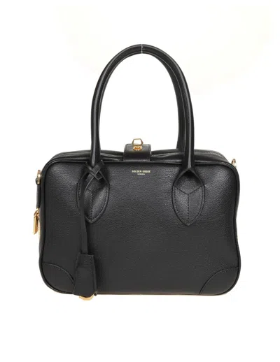 Golden Goose Life Black Sheepskin Bag And Gold Details In Black
