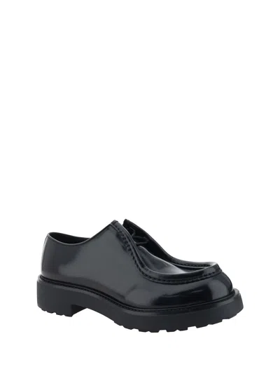 Prada Brushed Leather Lace-up Shoes Lace Up Shoes Black In Black